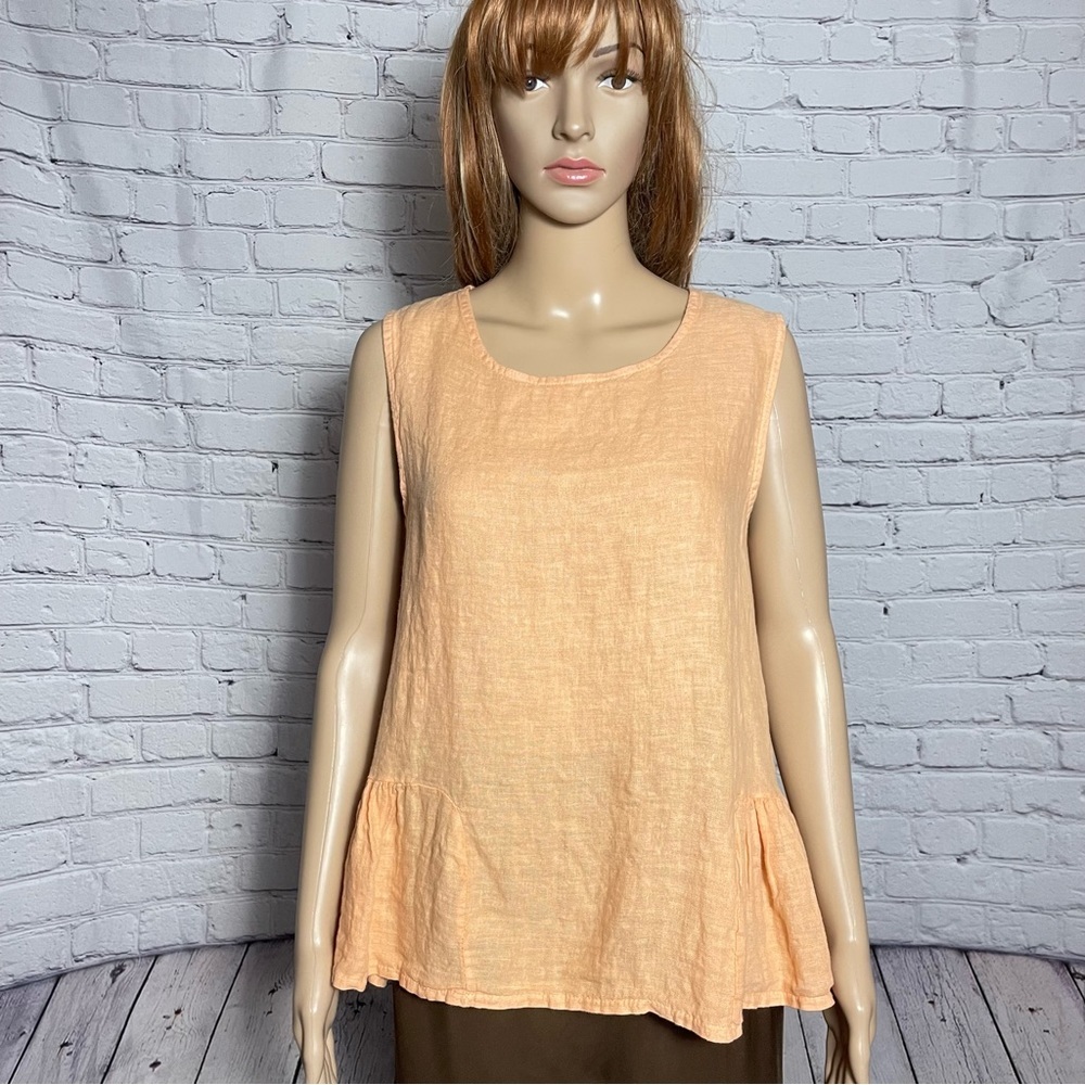 NWT New Francesca Bettini Orange Linen Top With Peplum Made in Italy Size M